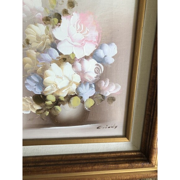 Vintage Authentic Roses Pastel Signed Framed Oil Painting Canvas 12x14 - Picture 2 of 3